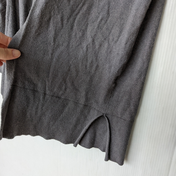 HINGE bell sleeve open front longline gray cardigan sweater - Picture 7 of 11